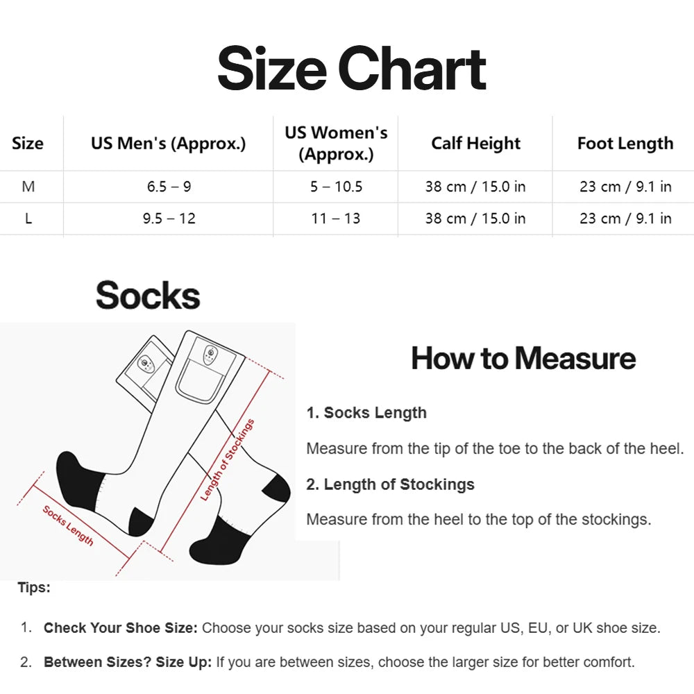 Size chart for Vekap Merino blend ski socks showing US men's and women's sizing, calf height, and foot length.