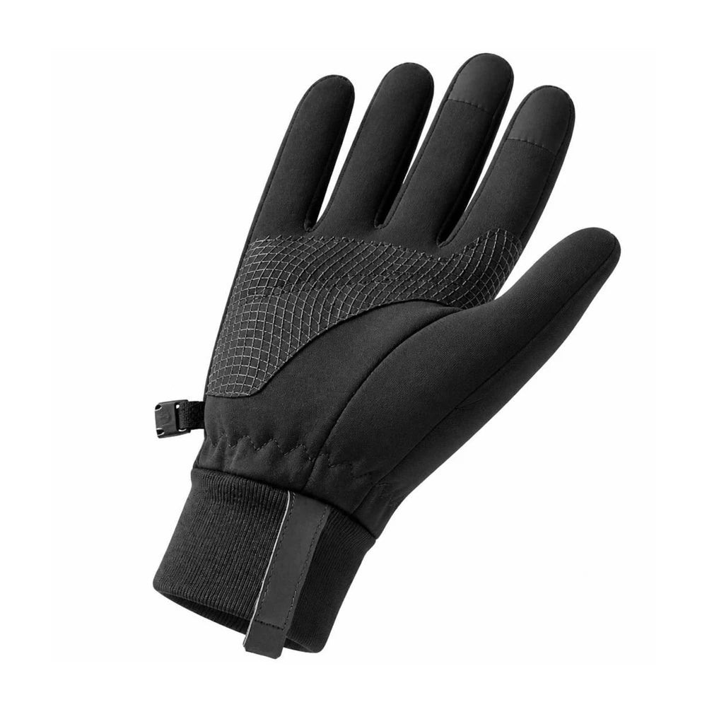 Black touchscreen winter glove showing textured palm grip